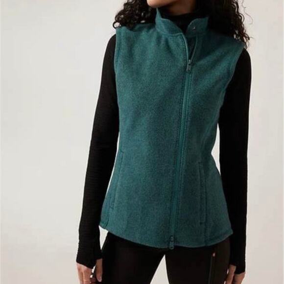 Athleta Size 1X Stroll Fleece Moto Vest Borealis Green Running Warm Athleisure - Picture 1 of 13